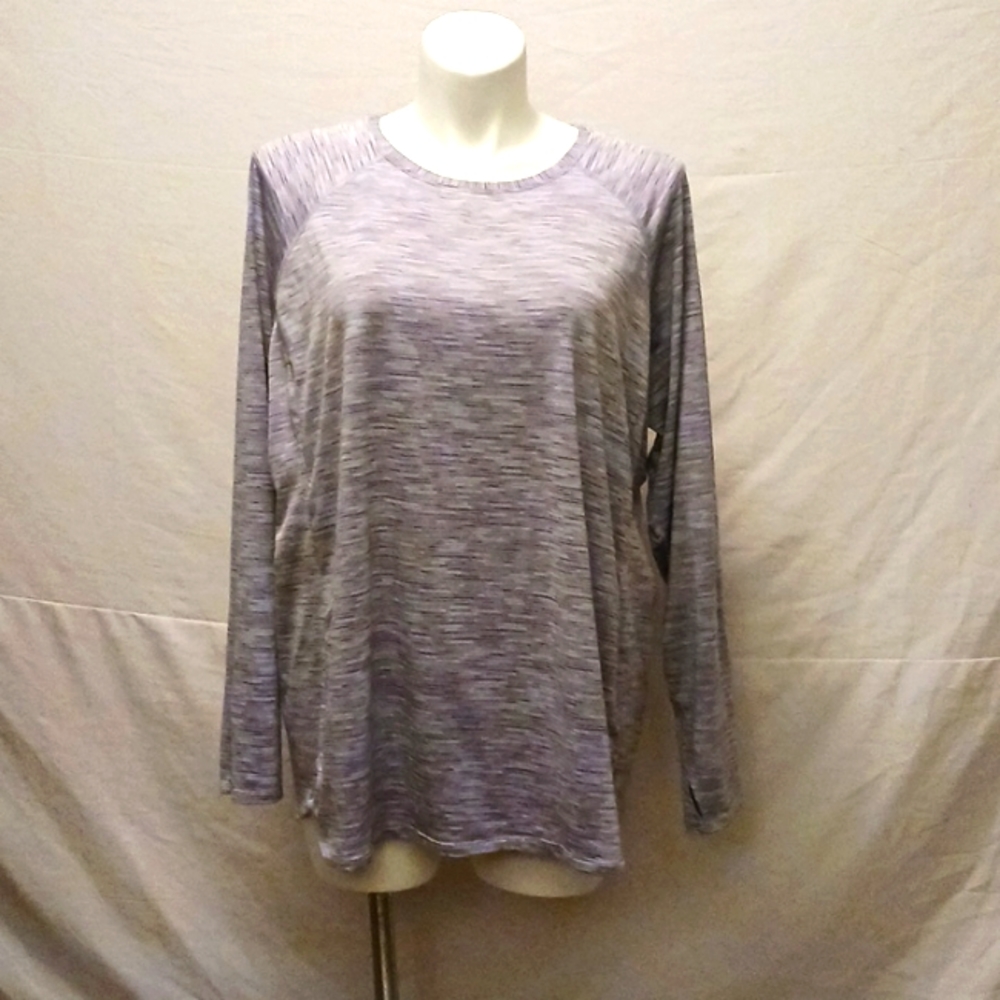 Tek Gear 3X Workout Gear striped purple tailored look shirt w thumb holes